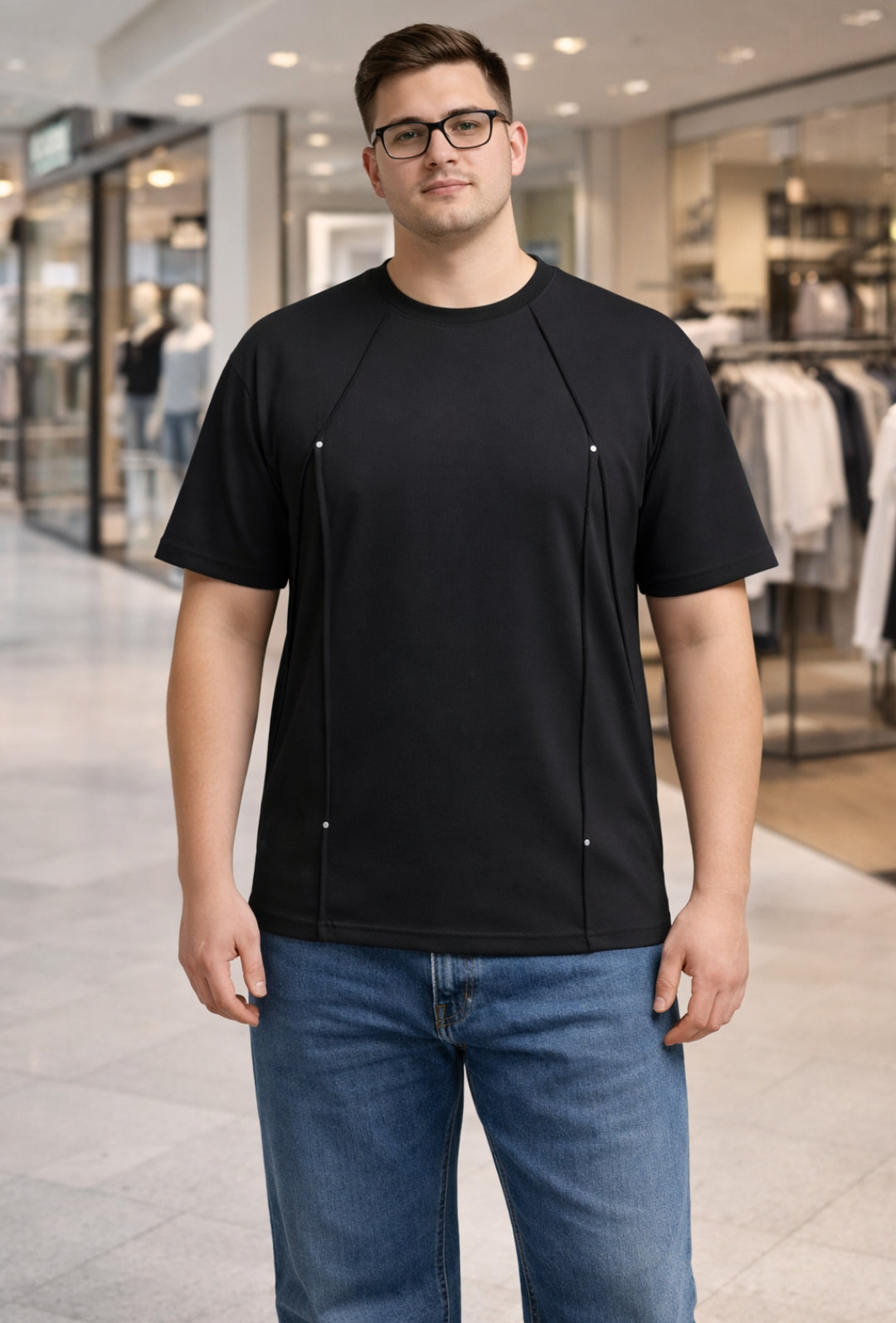 Black Faux Flat Look Cut & Sew T-shirt