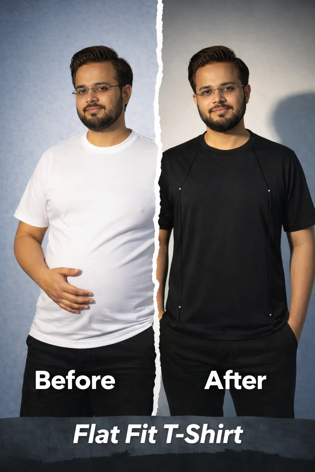 Black Faux Flat Look Cut & Sew T-shirt