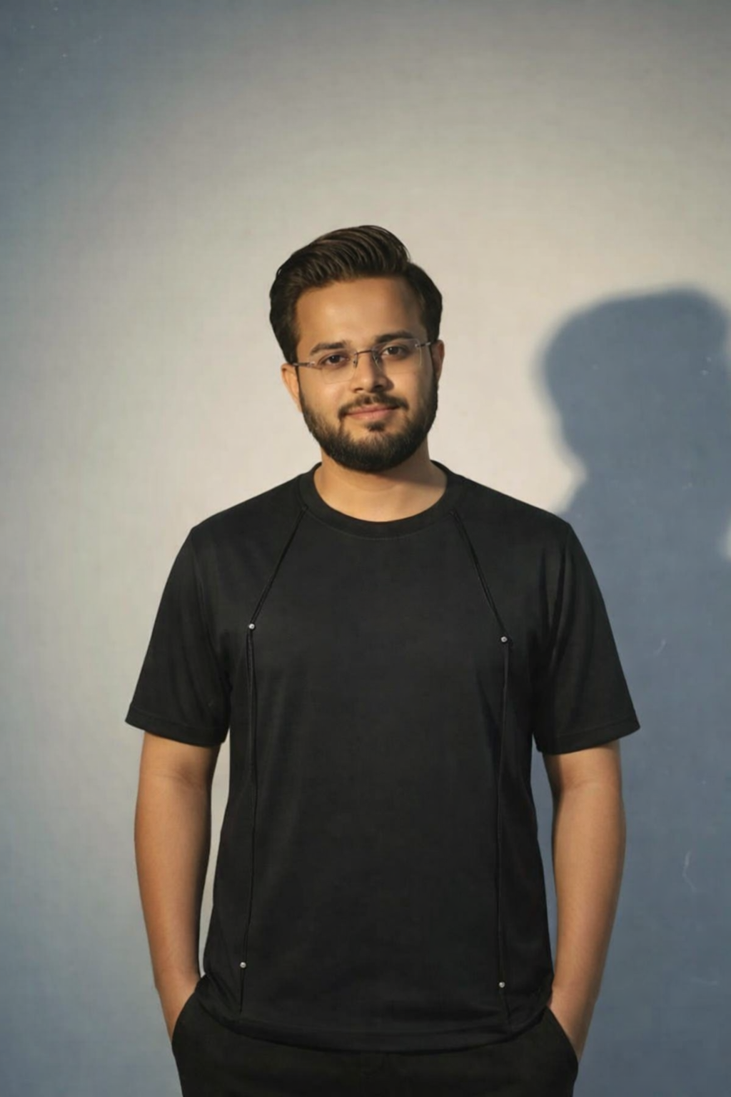 Black Faux Flat Look Cut & Sew T-shirt